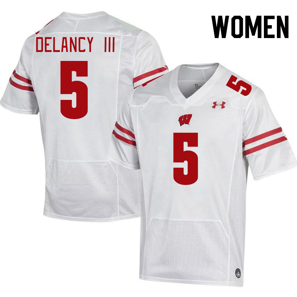 Women #5 RJ Delancy III Wisconsin Badgers College Football Jerseys Stitched-White